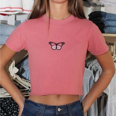 Never Worn No Wears, Tears, Or Discoloration Fabrics: 100% Cotton Measurements: 17" Length, 16.5" Bust Tops Brandy Melville, Brandy Melville Outfits, Brandy Melville Top, Pink Things, Amazing Clothes, Butterfly Top, Brandy Melville Tops, Brandy Melville, Brandy