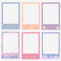 four different colored frames with hearts and stars on the bottom one is empty, the other has