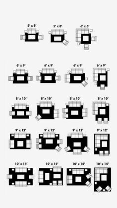 an image of different types of tables and chairs in black and white, with numbers on them