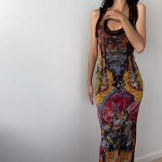 F00203458-104 Early 2000s Fashion Aesthetic, 2000s Fashion Women, Mesh Dresses, Dresses Aesthetic, Long Bodycon Dress, Printed Long Dresses, Maxi Dress Wedding, Backless Maxi Dresses, Vintage Oil Painting