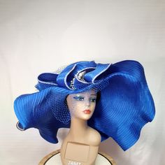 This Is A Beautiful New Satin Special Occasion Royal Blue Large Extra Wide Wavy Hat That You Will Love!! Look At The Photos For Rhinestone Details. Wow!! This Hat Has Drawstrings Inside To Tighten Or Loosen The Hat On Your Head. Lady Hat, Ascot Hats, Crazy Hats, Church Hat, Church Hats, Wide Brimmed, Accent Colors, Royal Blue, Special Occasion