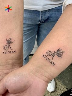 two people with matching tattoos on their arms