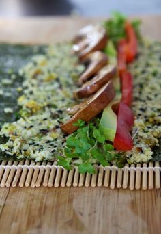 the food is prepared and ready to be eaten on the cutting board for servings