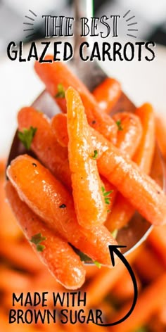 the best glazed carrots made with brown sugar and parsley are on this spoon