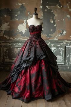 We asked MidJourney to create a gown that reflects random well-known brands. Sometimes they are gorgeous, sometimes they are weird and make no sense. I hope you find some of these inspiring! Pink Goth Dress, Pink And Black Wedding Dress, Vampire Outfit, Goth Barbie, Goth Wedding Dresses, Princess Vibe, Vampire Wedding, Victorian Ball, Emo Princess