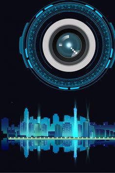 an image of a camera lens in front of a cityscape