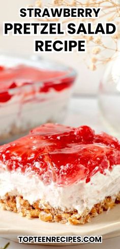 strawberry pretzel salad recipe on a plate