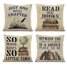 four pillows with books on them