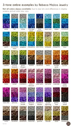 the color chart for crochet and beading, with different colors on it