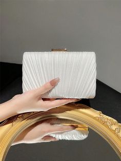 White  Collar  Satin Plain,Striped,All Over Print,Textured Pattern Box Bag,Square Bag Embellished   Women Bags Soiree Bags, Wedding Purse For Bride, Wedding Bag For Bride, Formal Bags, Formal Bag, Prom Clutch, Bride Bag, Bridal Purse