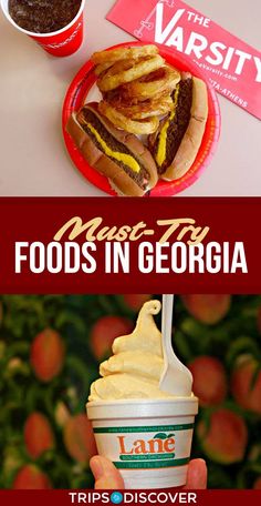 two pictures with different foods in them and the words, must try foods in georgia