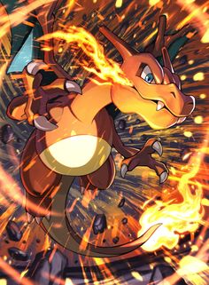 the pokemon character is running through fire