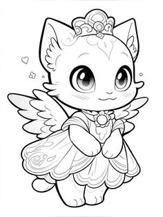 a cute little kitten girl with wings