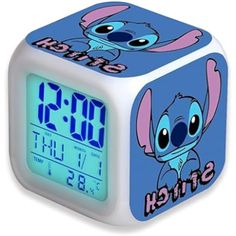 an alarm clock with the character stitch on it