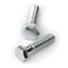 two stainless steel screws on a white background