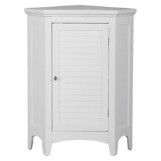 a white cabinet with shutters on the door