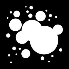 an image of mickey mouse's head with bubbles in the air on a black background