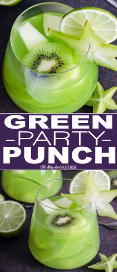 Green Alcoholic Drinks, Green Punch Recipes, Refreshing Punch, Green Lemonade, Green Punch, Drinks Friends, Alcoholic Punch Recipes, Non Alcoholic Punch, Green Snacks