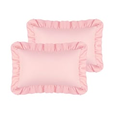 two pink pillows with ruffles on them