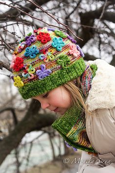 Ravelry: Kveta Hat pattern by Monika Sirna Hat With Flowers, Beanie Knitting Patterns Free, Yarn Hats, Childrens Hats, Knitted Flowers, Handmade Hat, Hat Knitting Patterns, Crochet Hat Pattern, Crochet Beanie