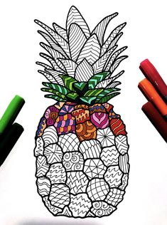 a drawing of a pineapple with lots of colors