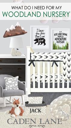 a baby's nursery with the words what do i need for my woodland nursery?