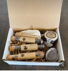 a box filled with different types of spices