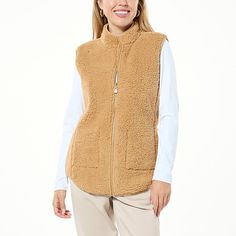 Joy CleanBoss Performance Sherpa & Scuba Reversible Vest  Fashion and functionality come together in this fresh and fabulous vest made with antimicrobial technology that inhibits the growth of odor-causing bacteria. And it's reversible, too. One side is cozy sherpa and the other side is comfy knit, so you choose the look that suits your mood or style. Reversible Vest, Vest Fashion, Draped Fabric, The Other Side, Suits You, Outerwear Jackets, Fashion Clothes Women, Technology, Clothes For Women