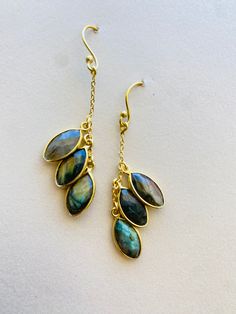 Beautiful Labradorite stones, this earring is 22k gold plated and hangs right at 2.5 inches. Labradorite Earrings, Digital Gift Card, Labradorite Stone, Girls Earrings, Hand Made Jewelry, 22k Gold, Custom Jewelry, Labradorite, Gold Plate