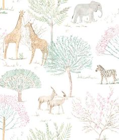 an animal themed wallpaper with giraffes and zebras