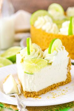 there is a slice of key lime pie on the plate