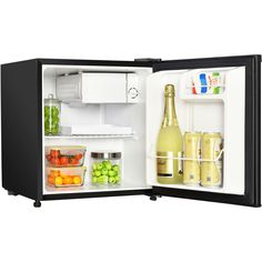 an open refrigerator filled with food and drinks