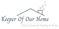 the keeper of our home logo with hearts coming out of it's roof and stairs