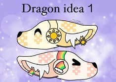 an image of two cartoon dogs with the words dragon idea 1 written below them on purple background