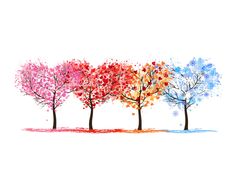 four trees with colorful leaves on them