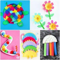 paper plate crafts for kids that include flowers, caterpillars and other things