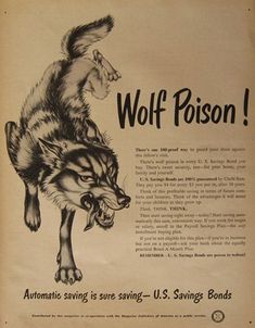 an old advertisement for wolf poison from the 1950's