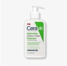 CeraVe Hydrating Cream-to-Foam Cleanser, Makeup Remover and Face Wash with Hyaluronic Acid 12 Fl Oz Developed with dermatologists, CeraVe Hydrating Cream-to-Foam Cleanser 12 fl oz. begins as a cream before transforming to a soft foam when you begin to lather it on the skin with water. This cleanser effectively removes dirt and makeup without stripping the skin’s natural moisture or leaving it feeling tight and dry. Suitable to use daily as a face wash and/or body cleanser, those with dry skin can fully enjoy the benefits of a cream cleanser that hydrates and a foaming formula that provides a refreshing skin feel without ever having to choose between the two. This gentle, fragrance-free formula features amino acids, hyaluronic acid and three essential ceramides (1, 3 and 6-II) that work tog Skin Care Cleanser, Foaming Cleanser, Skin Cleanse, Cream Cleanser, Hydrating Cream, Foam Cleanser, Cleanser And Toner