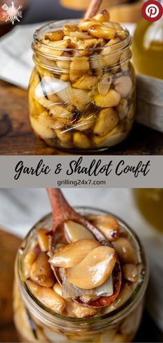 roasted garlic & Shallot confit in a mason jar with avocado oil Canning Roasted Garlic, Garlic In Oil Preserving, Smoked Garlic Recipes, Garlic Powder Recipe, Garlic Cloves Recipes, Garlic Compote, Dinner Recipes For Entertaining, Garlic Storage Ideas, Garlic Preservation