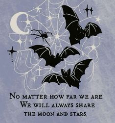 two bats flying in the sky with a quote below them that says, no matter how far we are