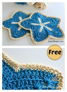 two pictures showing the same crochet pattern as they are being used to make an applique