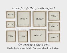 six framed pictures with numbers on them and the words example gallery all layout or create your own