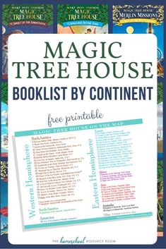 the magic tree house booklist by content is featured in this postcard for free printable