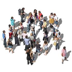 a large group of people standing in the shape of an arrow on a white background