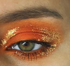 Goldfish Makeup Halloween, Amber Makeup Look, Fire Elf Makeup, Yellow And Orange Eye Makeup, Lumiere Makeup Beauty And The Beast, Orange Gold Makeup, Fire Goddess Makeup, Fire Nation Makeup, Orange Grunge Makeup