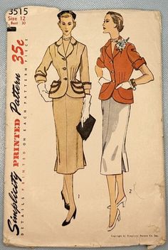 Two Piece Dress Pattern, 1950s Suit, Dress Pattern Simplicity, Dress Sketch, 50s Women, 1950s Sewing Patterns, 1950 Fashion, Vintage Dress Patterns, Suit Dress