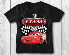 "Cars birthday shirt, personalized gift, birthday, custom shirt, birthday gift, custom, birthday shirt, Cars, Lightning McQuenn This shirt will be made custom and personalized just for your child or/and any family member. This listing is for one shirt with the design which will be made with your child's name and age. The shirt is 100% cotton, great quality, soft and comfortable.  Size chart is listed as last image on this listing. Please make sure to measure your child against the size chart to ensure a good fit. The shirts run true to size but all brands run different so it is best to use the size chart as a reference.  HOW TO ORDER: 1. Select the Color 2. Select the Size 3. Add the Personalization details 3. Add to Cart 4. Go back and Repeat for each size (if you need more than one shirt Lightning Mcqueen Third Birthday, Cars Birthday Shirt, Pixar Cars Birthday, Cars Birthday Party Decorations, Cars Birthday Parties, Cars Birthday, Lightning Mcqueen, Custom Shirt, Custom Birthday