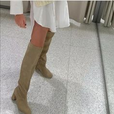 New With Tag Size 11/42 Leather Boots 7010/081 Beige Suede Boots With Wide Calf, Chic Beige Knee-high Heeled Boots, Chic Beige High-heeled Knee-high Boots, Casual Spring Boots With Padded Heel, Beige High Heel Wide Calf Boots, Beige Wide Calf Boots With Block Heel, Spring Boots With Padded Low Heel, Chic Beige High Heel Knee-high Boots, Spring Workwear Boots With Low Heel