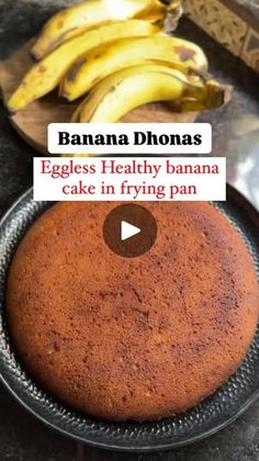 an eggless healthy banana cake in frying pan