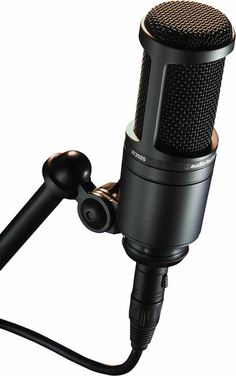 a black microphone on a white background